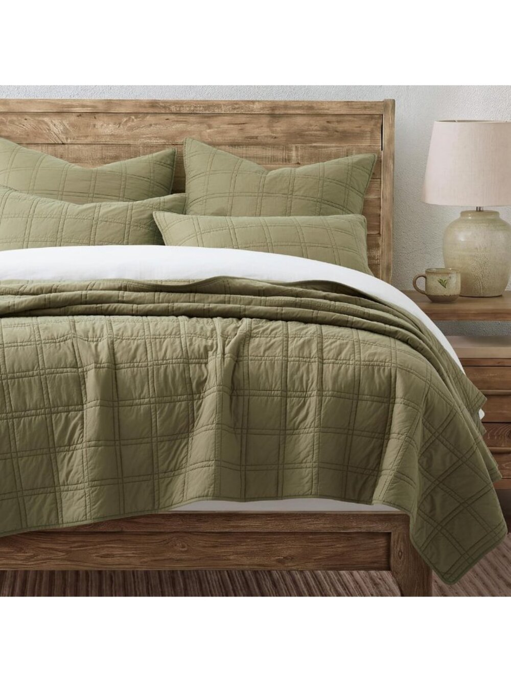 Cozy Olive Green King Size Quilt Set - 100% Cotton Lightweight Bedding Coverlet